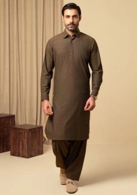 Dark Brown Cotton Kameez Shalwar