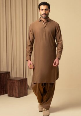 Brown Cotton Kameez Shalwar