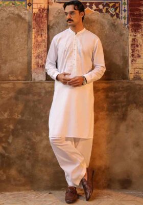 White Blended Kameez Shalwar
