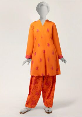 Orange Lawn 2Pc Stitched