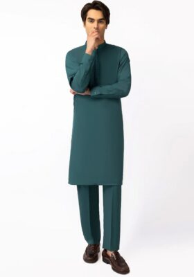 Green Blended Kurta Trousers
