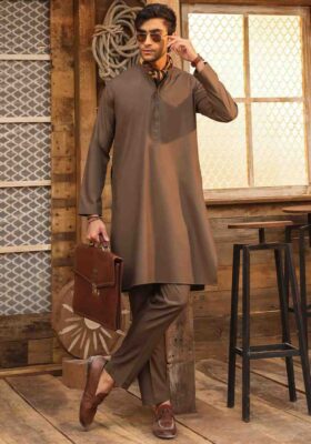 Olive Green Blended Kurta Trousers