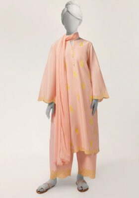 Peach Lawn 3Pc Stitched