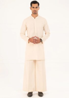 Cream Blended Kurta Trousers