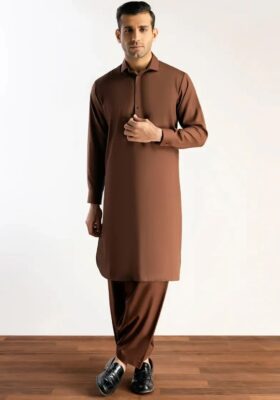 Brown Blended Kameez Shalwar