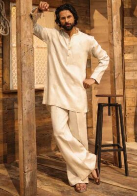 Off White Cotton Kurta Trousers