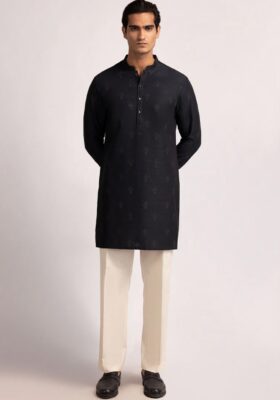 Midnight Blue Cotton Thigh Length Kurta Trousers