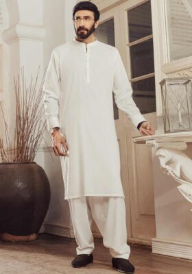 White Blended Kameez Shalwar