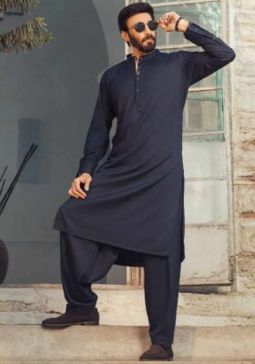 Midnight Blue Blended Kameez Shalwar