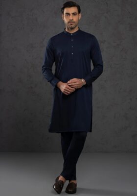 Midnight Blue Blended Kurta Trousers