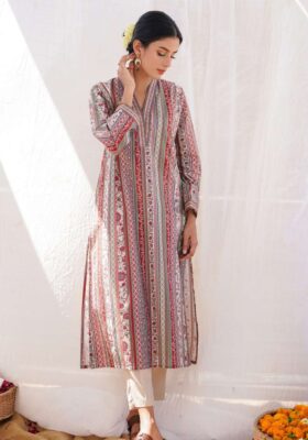 Gulistan (Flowerland) Stripes Kurta - Brick Red