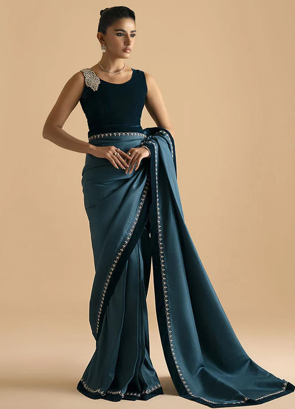 Teal Blue Silk Saree - Image 2