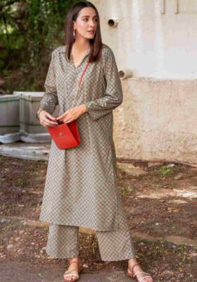 Manto Blocks Co-Ord Set - Teal & Beige