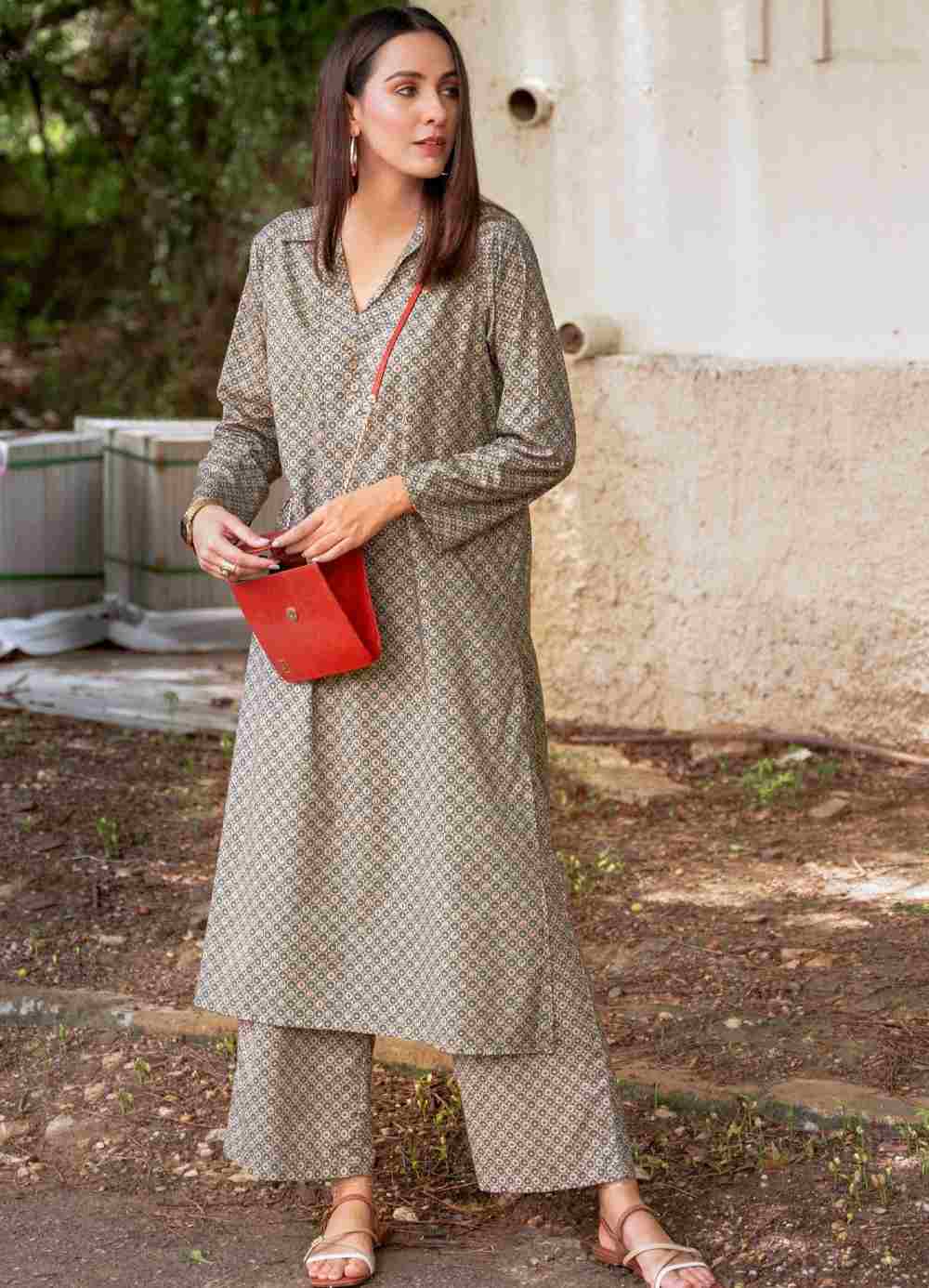 Manto Blocks Co-Ord Set - Teal & Beige