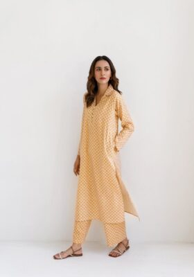 Manto Blocks Co-Ord Set - Mustard & White