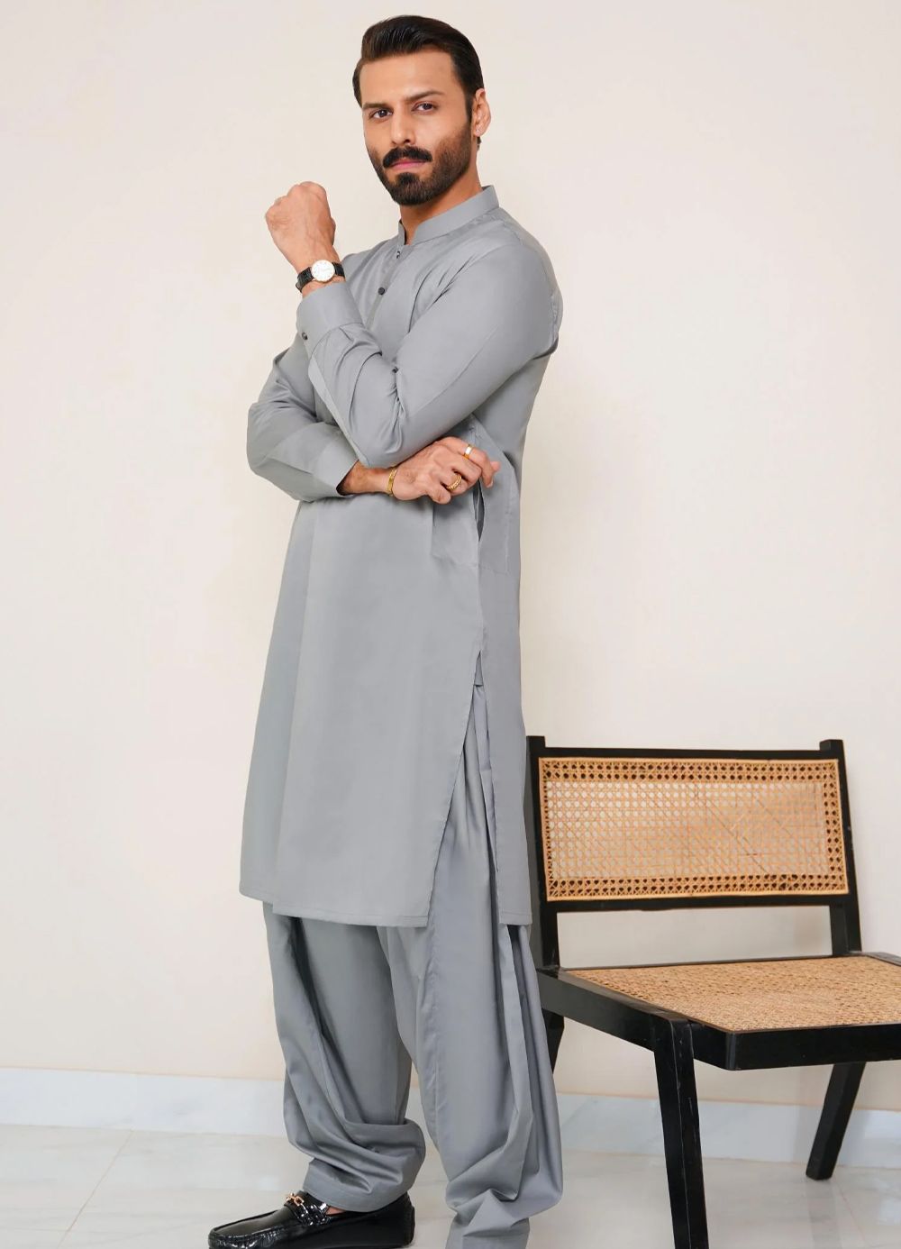 Cotton Kameez Shalwar - Grey (Men) - Image 2