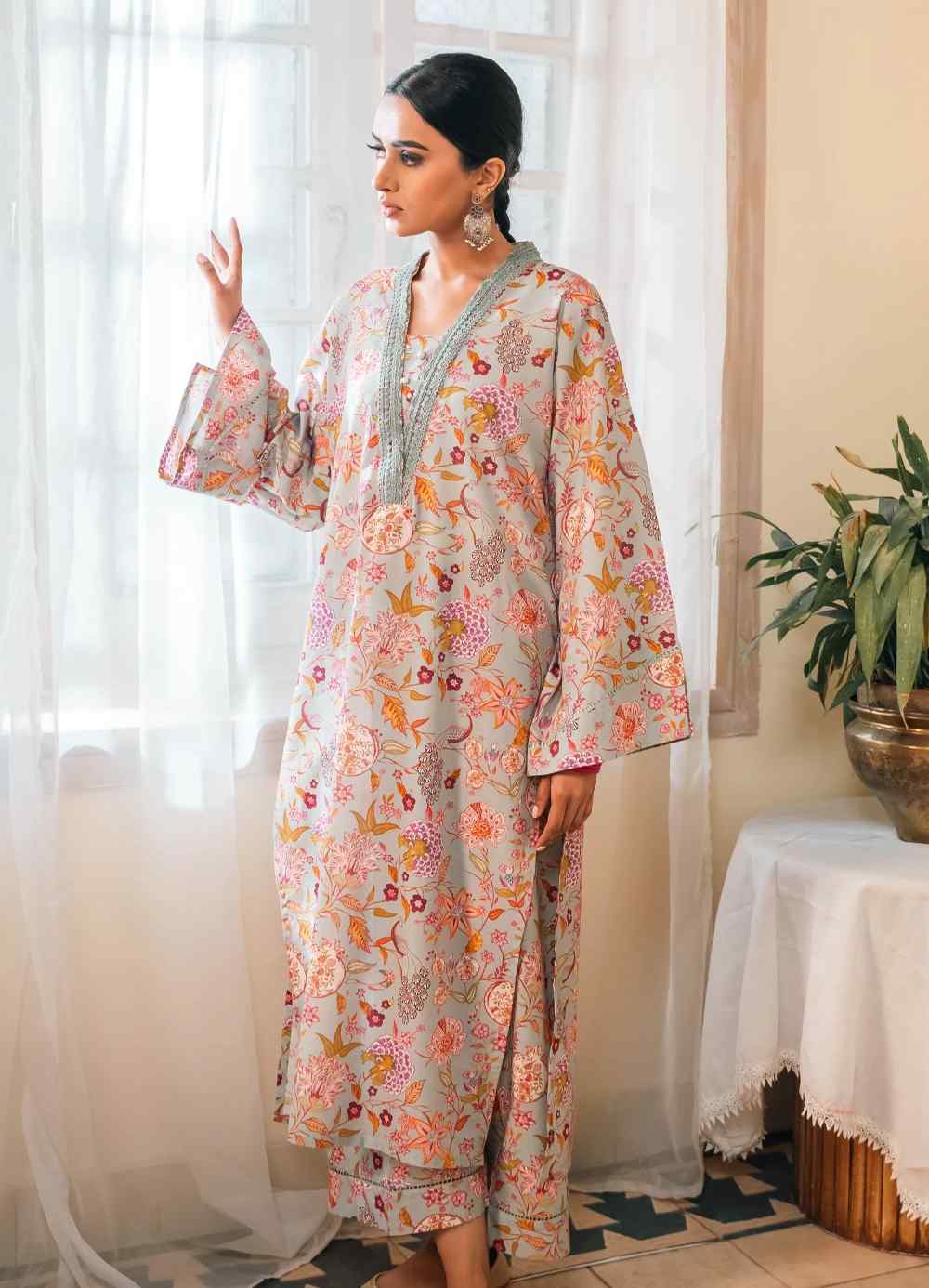 Gulnaar (Fruit Flora) Co-Ord Set - Sage & Fuchsia