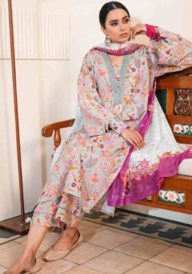 Gulnaar (Fruit Flora) - Sage & Fuchsia Dupatta