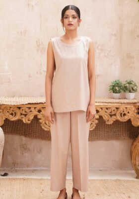 Sleeveless Co-ord Set - Beige