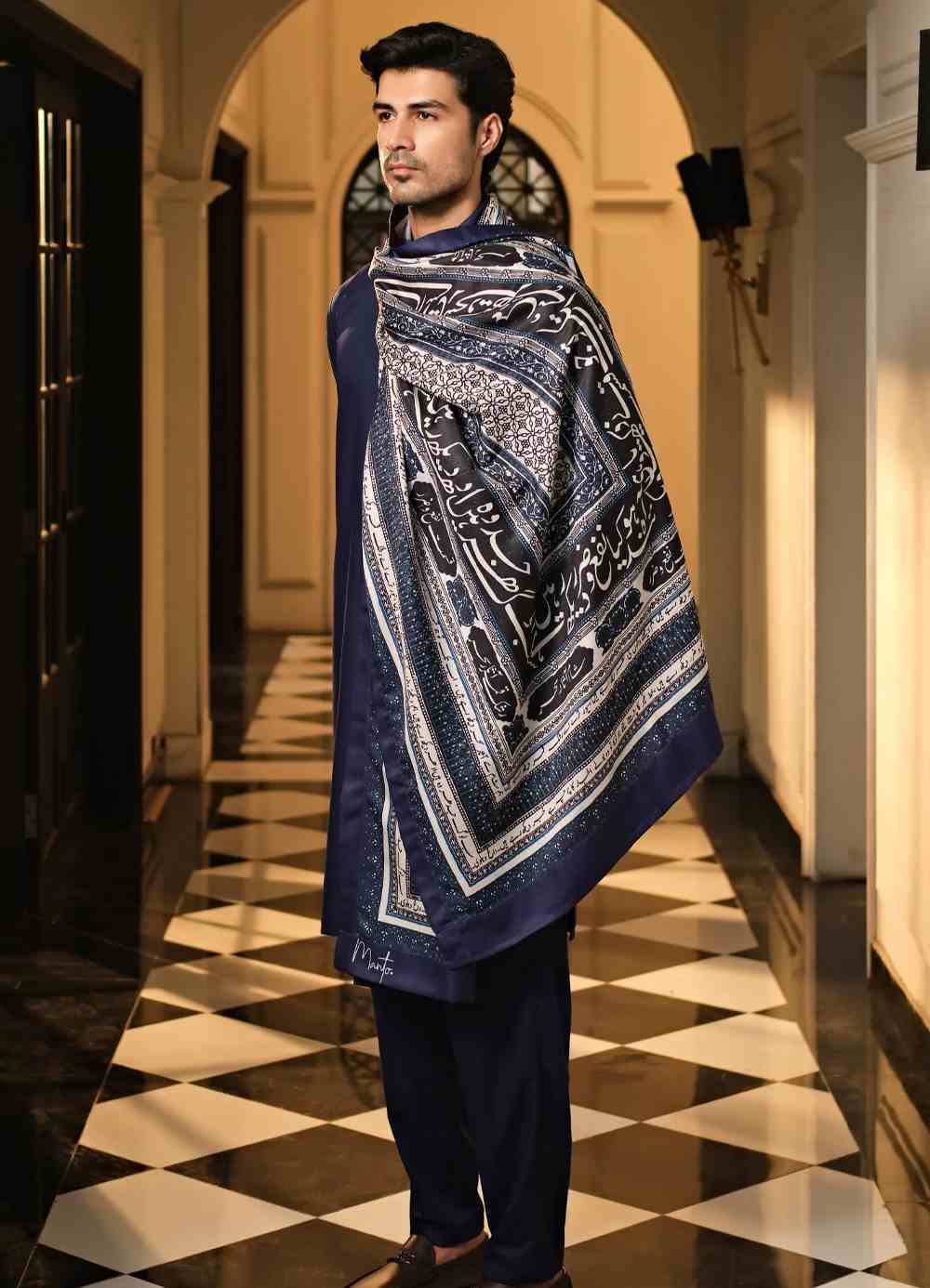 Rashk (Envious Moon) Shawl - Blue & White