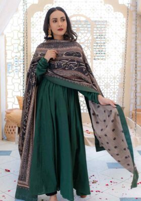Rashk (Envious Moon) Shawl - Green & Beige