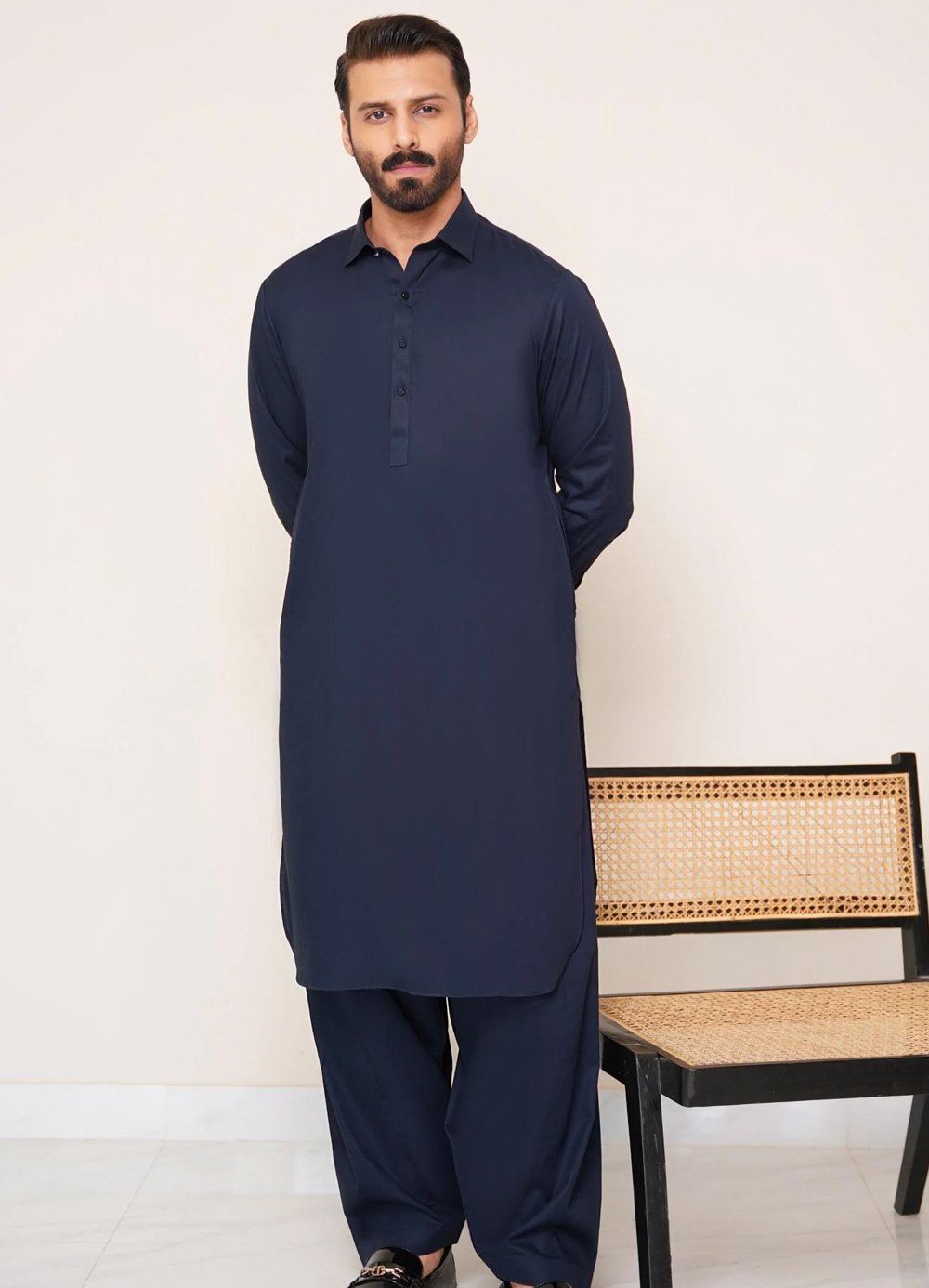 Textured Cotton Kameez Shalwar - Midnight Blue (Men)
