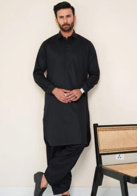 Textured Cotton Kameez Shalwar - Jet Black (Men)