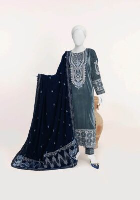 Grey Velvet 3Pc Stitched