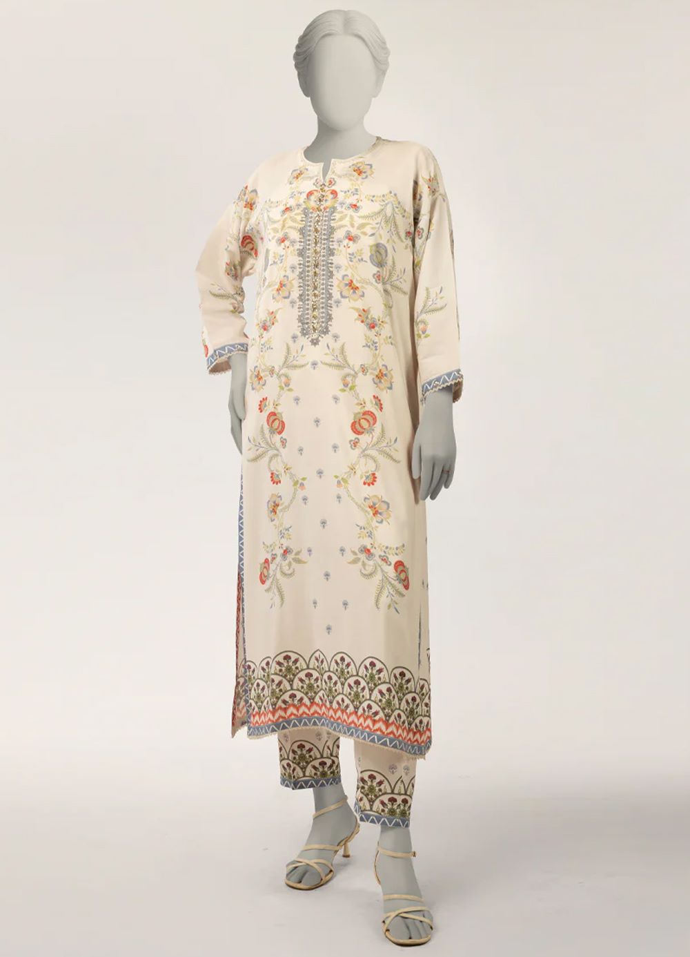 Off White Maple Silk 2Pc Stitched