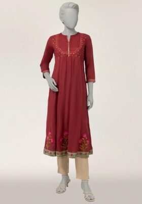 Maroon Lawn Kurti