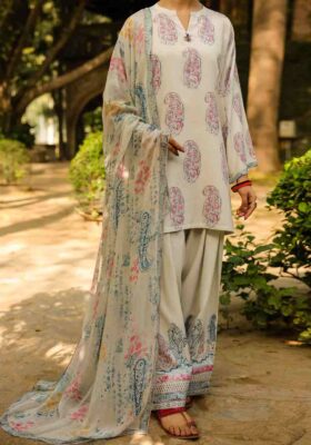 Beige Poly Raw Silk 3Pc Stitched