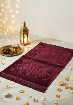 Premium Velvet Quilted Prayer Mat - Red