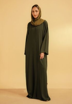 Textured Abaya Set - Olive