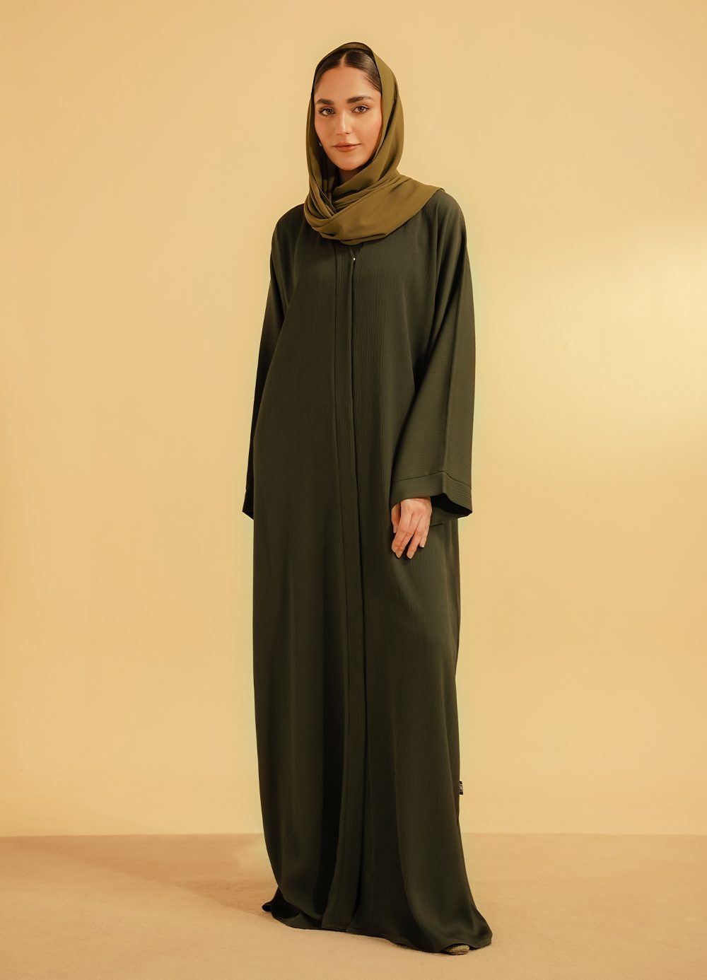 Textured Abaya Set - Olive - Image 2