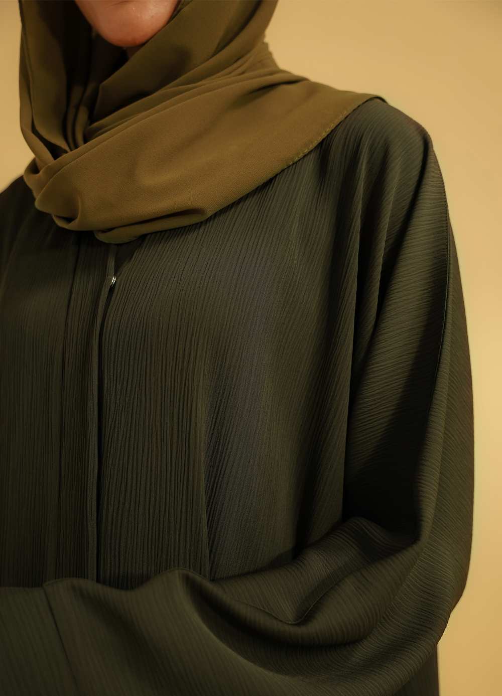 Textured Abaya Set - Olive - Image 3