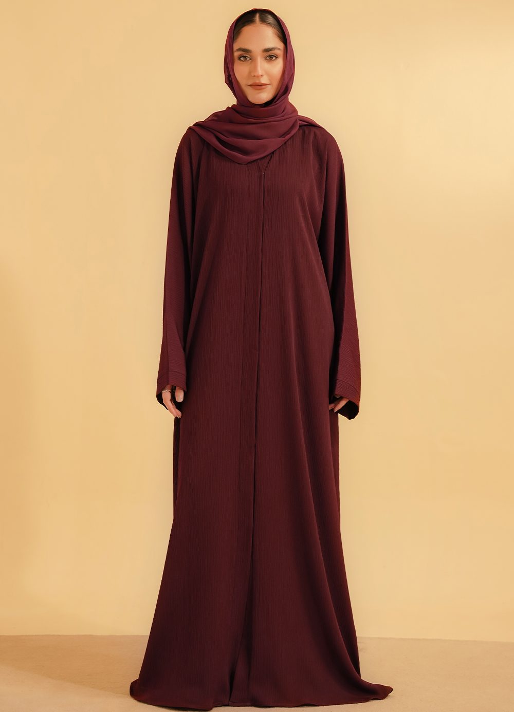 Textured Abaya Set - Maroon - Image 5