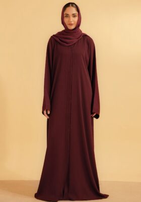 Textured Abaya Set - Maroon